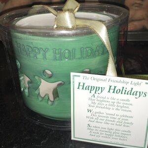 Happy Holidays Green Candle Holder